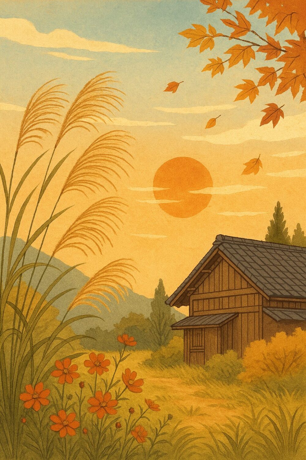 秋の村の風景